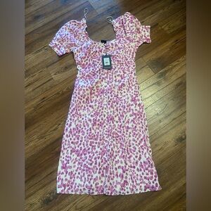 NWT Women's Linen Blend Puff Short Sleeve Dress Who What Wear Sz Medium Midi